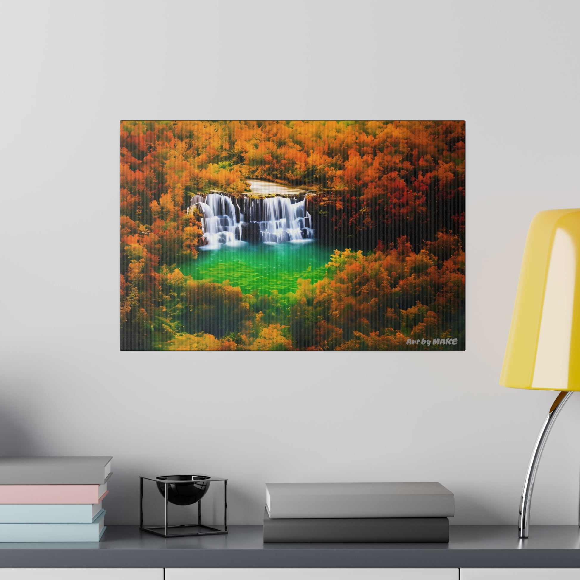 Americana-style autumn waterfall art