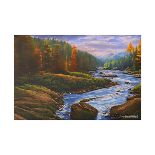 Canvas of a forest with a winding river