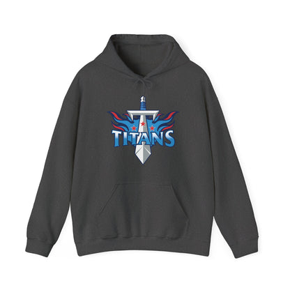 Sword and flame design on Titans hoodie