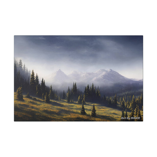 Canvas art of peaks shrouded in fog