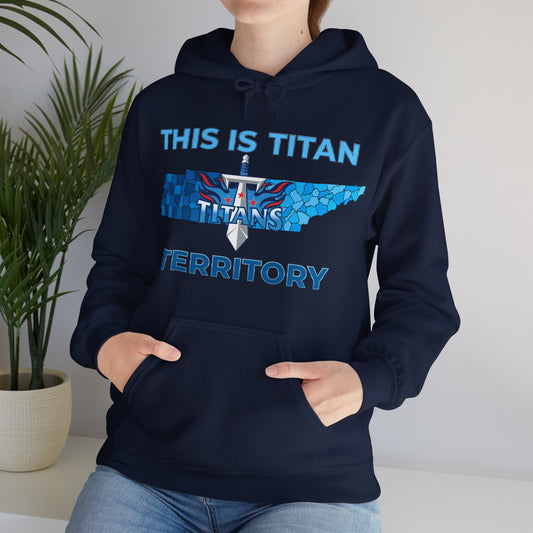 Fan wearing Titans Territory sweatshirt