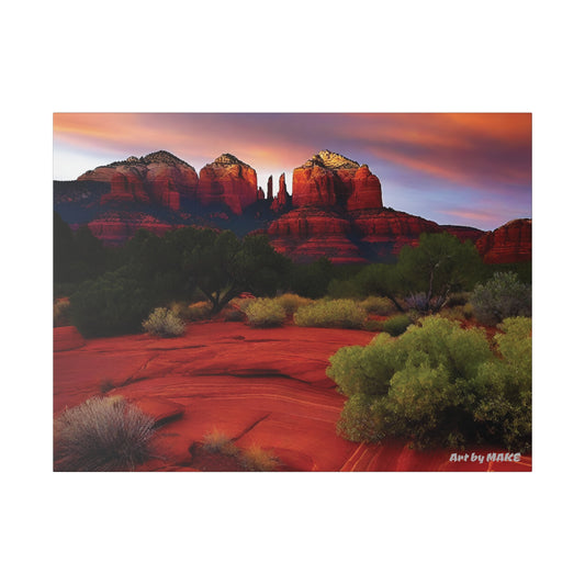 Red rock peak with desert shrubs