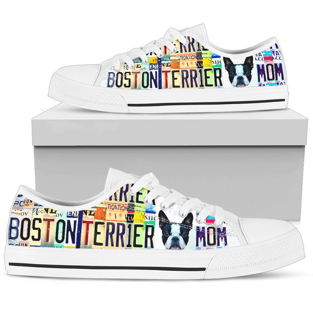 Women's Low Top Canvas Shoes For Boston Terrier Mom
