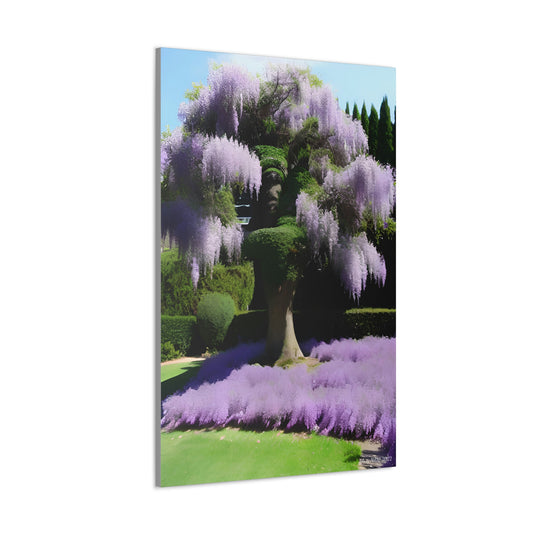 Vibrant purple tree in lavender landscape