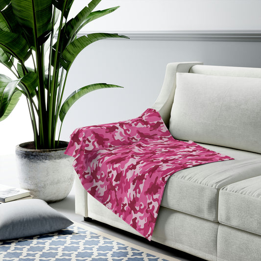 Pink Camo Velveteen Plush Blanket