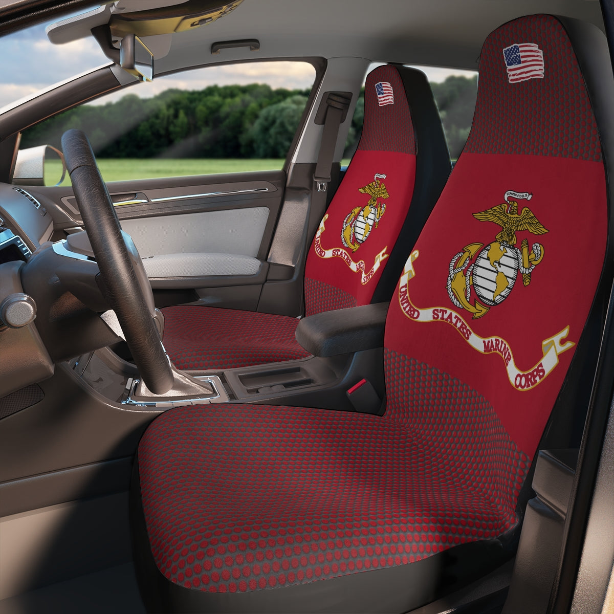 Fundas de asiento de coche de poliéster rojo oscuro del Cuerpo de Marines de EE. UU.