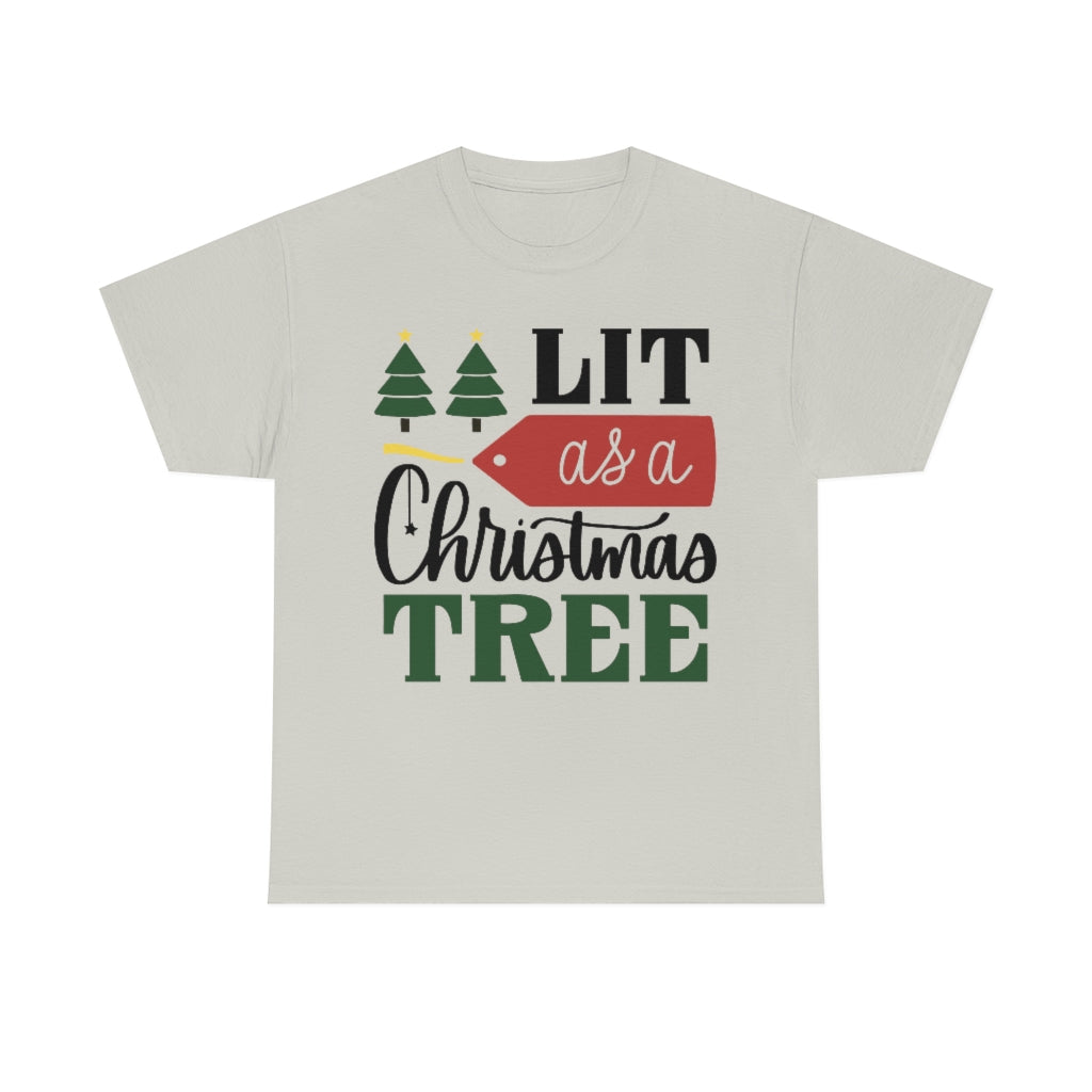 Navidad iluminada como un árbol de Navidad Camiseta de algodón pesado unisex
